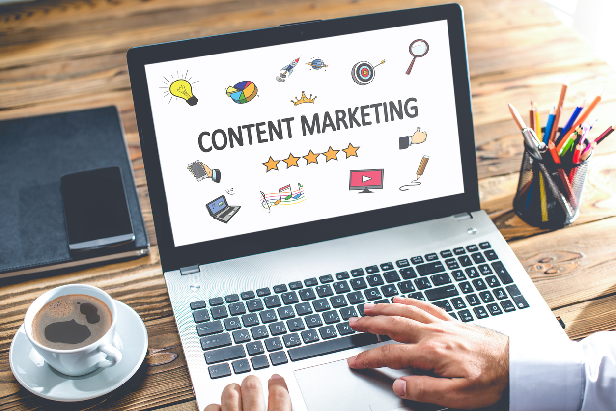 Content marketing projected on the screen of laptop