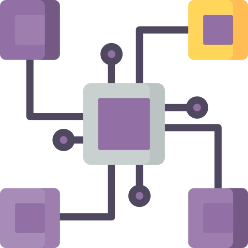 custom software integrations icon showing an integrated system of boxes